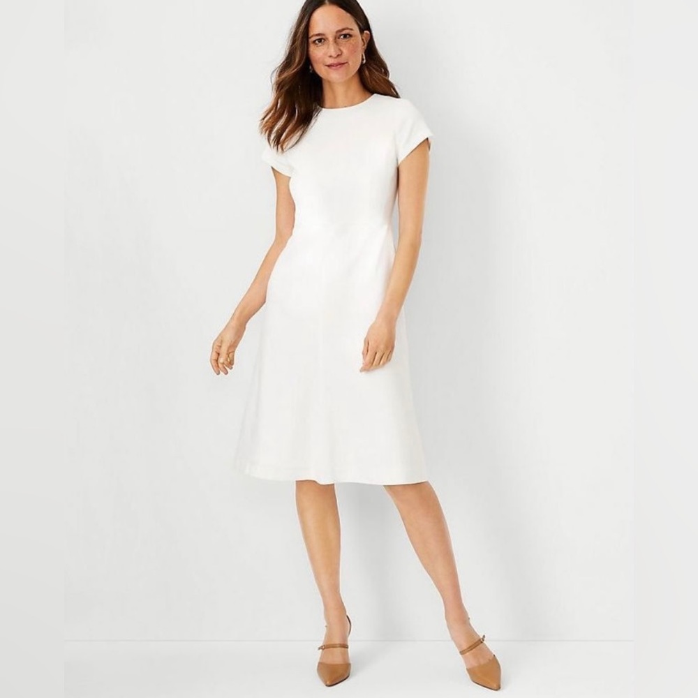 Ann Taylor white linen herringbone midi dress